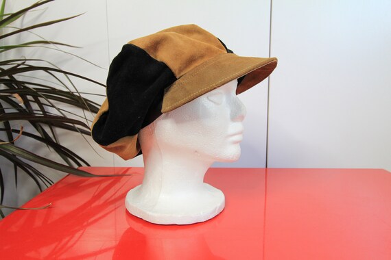 70s Brown and Tan Suede Baker Boy Hat