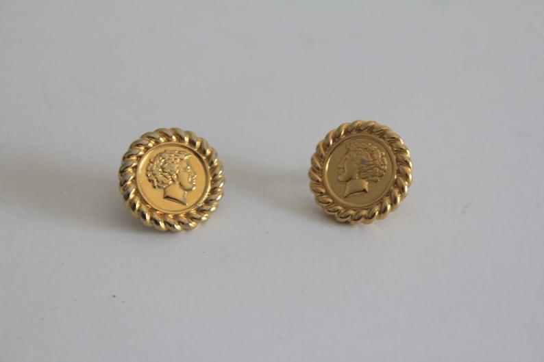 LUX 80/'s Vintage Gold Chain Parisian Coin Stud Earrings