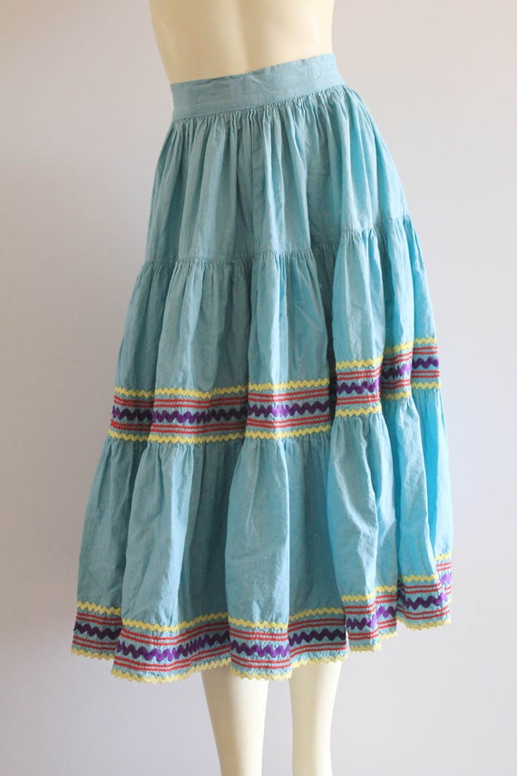 Traditional Vintage Teal Mexican Circle Skirt