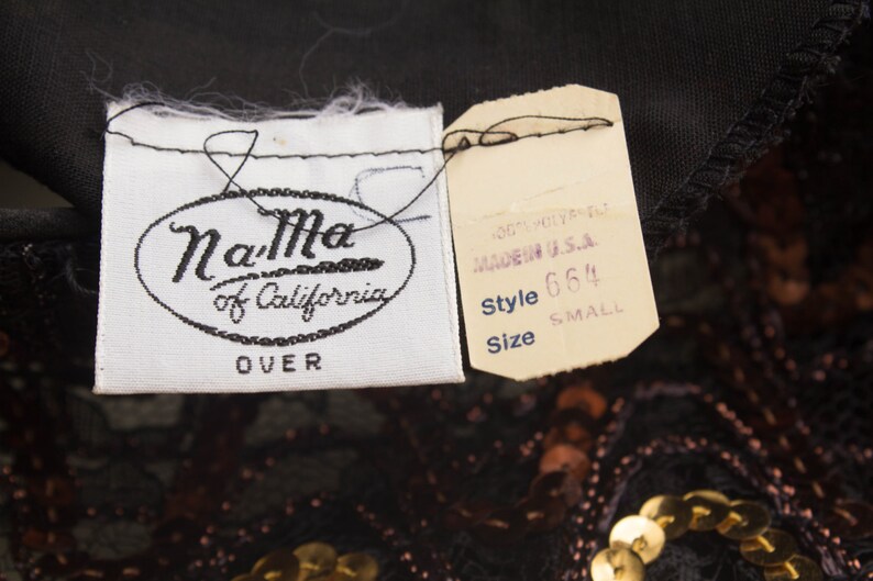 80/'s Vintage Sheer Sequined Long Sleeve Boat Neck Top