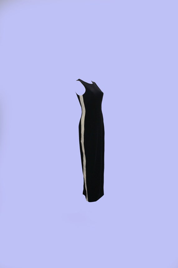 90s y2k Black Velvet Race Stripe Body Con Maxi Dre