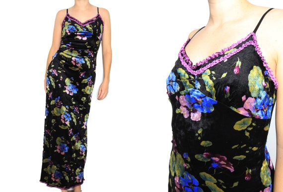 Betsey Johnson Black Floral Velvet 90s Vintage Max