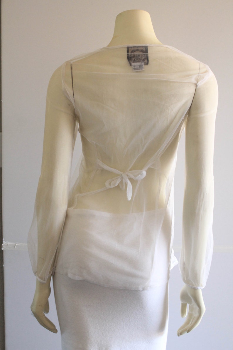 S A L E Stunning 70/'s Vintage Embroidered Rayon Mesh Longsleeve Indian Open Front Top