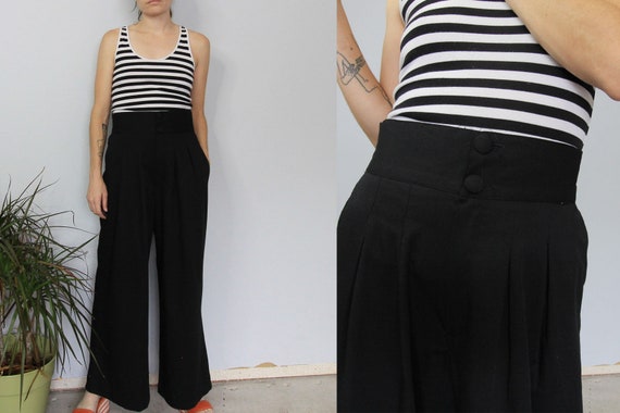 80's Wide Leg Black High Waist Wide Leg Pants