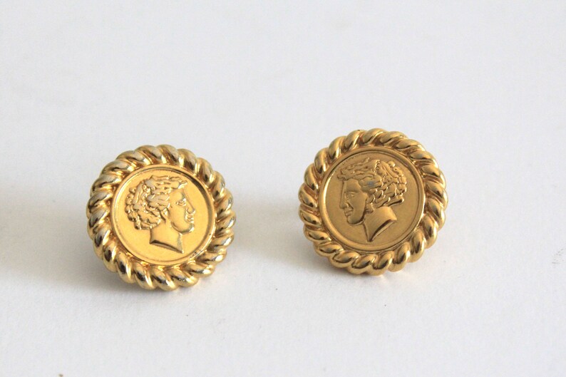 LUX 80/'s Vintage Gold Chain Parisian Coin Stud Earrings