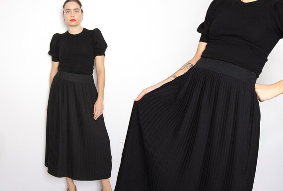 Late 80s Vintage Black Knife Pleat Midi 