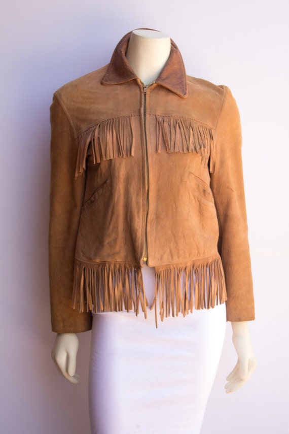 Distressed 70's Vintage Tan Suede Fringed Leather