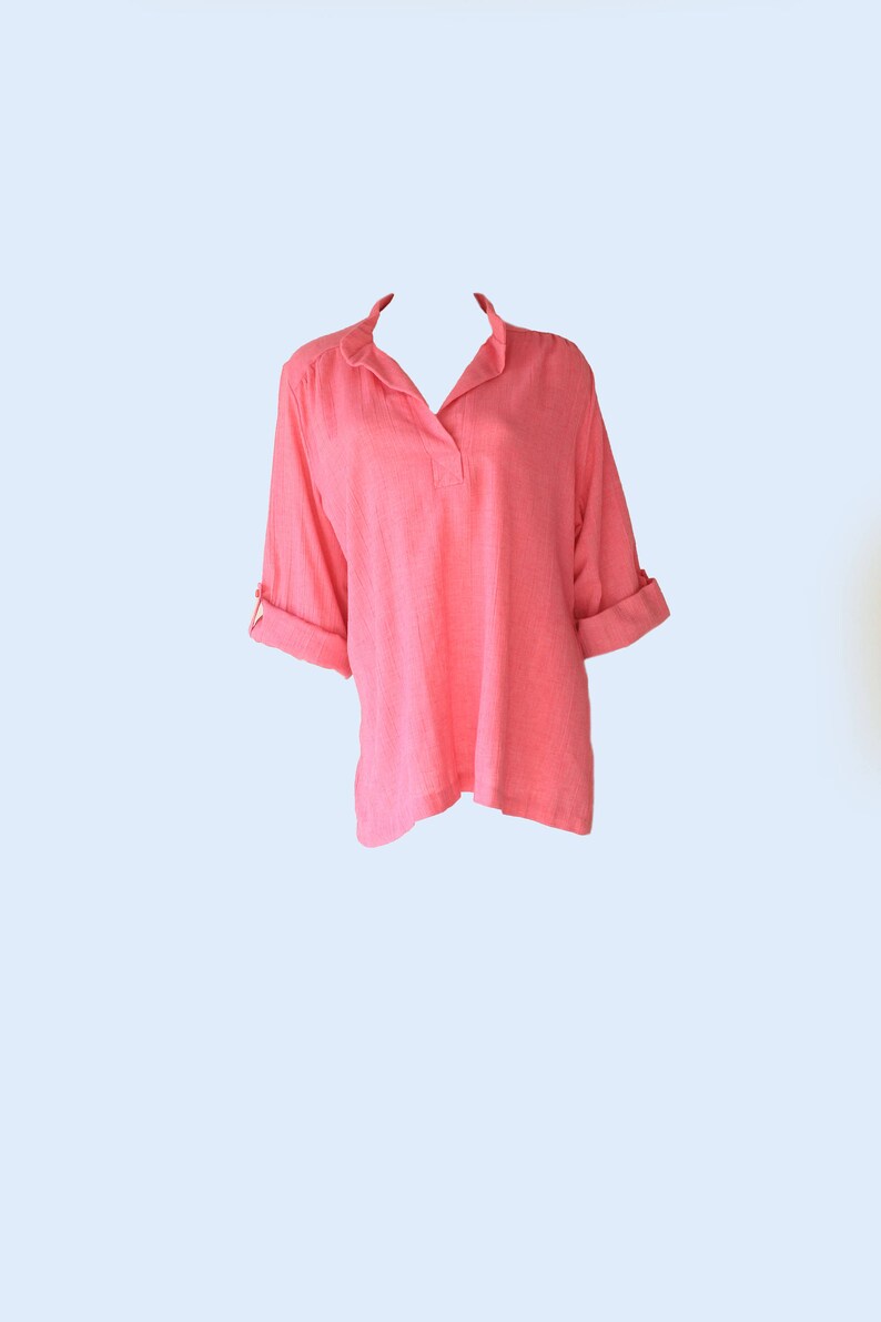 70/'s Vintage Pink Flowy Boho Festival /'Lady Winn of California/' Linen Top