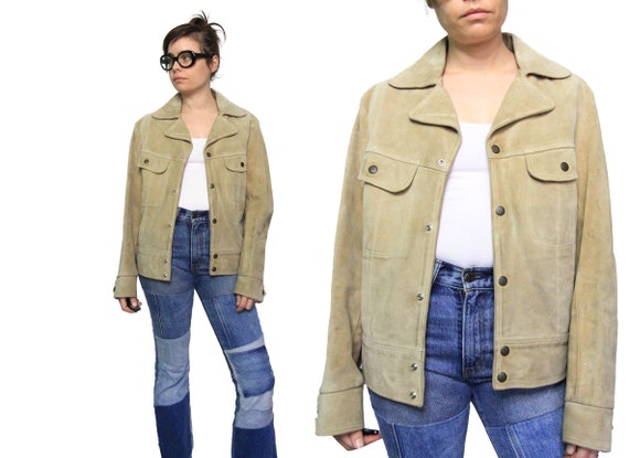 70's Vintage Beige Suede Notched Collar Jacket
