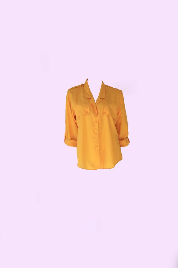 80'S DVF Mustard Yellow Front Yoke 3/4 Sleeve Blou
