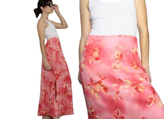 Escada Pink Silk Sheer Side Slit 90's Vintage Maxi