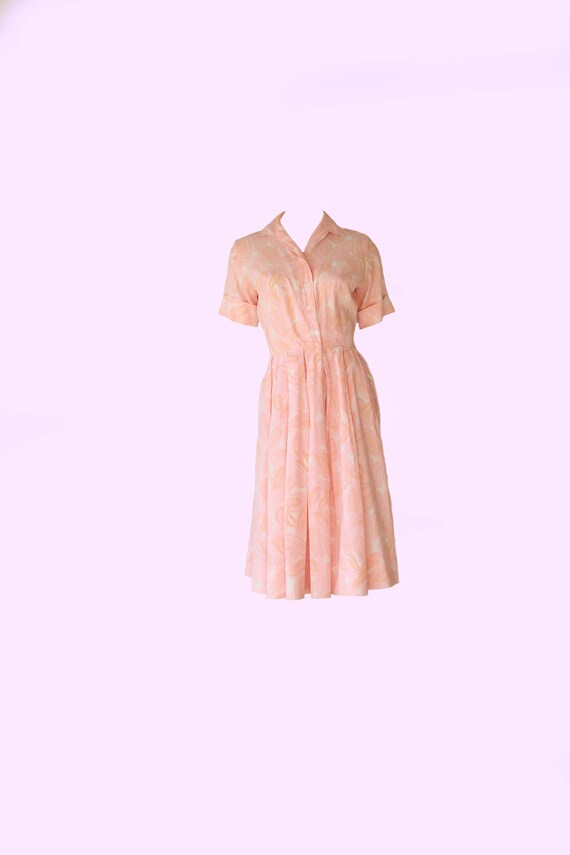 Mid Century Pastel Pink Fit and Flare Vintage Dres