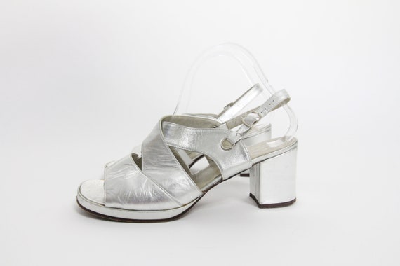 70's Silver Lamé Block Heel Platforms