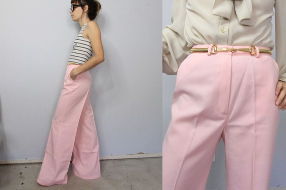 70's Pastel Pink Wide Leg High Waist Trousers