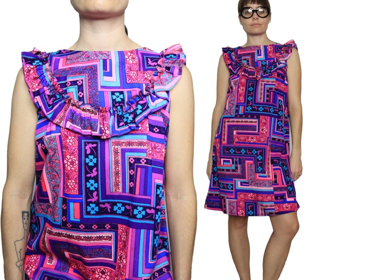 70's Ludy for Ludy's Honolulu shops Purple Ruffle Bib Kawaii Baby Doll Dress