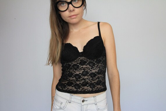 90's Vintage Black Lace Rampage Vampy Bustier