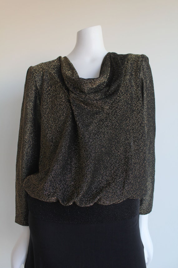 S A L E Cowl Neck Black and Gold Shear Thread Long