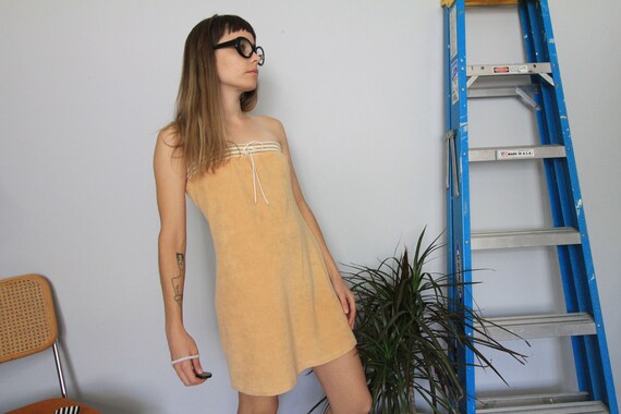 Y2K Yellow Nude Terry Cloth Tube Dress