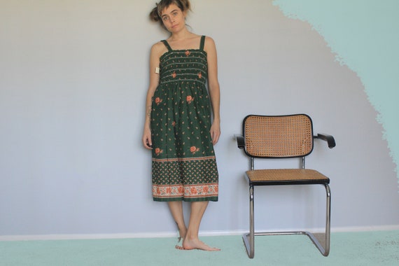 70's Evergreen Floral Deadstock Ruched Praire Fest