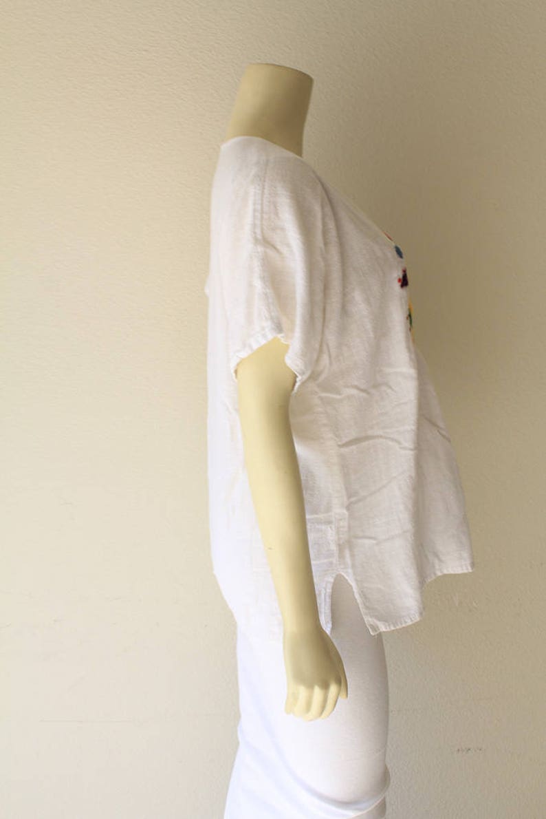 70/'s Vintage Sun Moon Stars Hand Embroidered Cotton Gauze Boho Festival Tunic