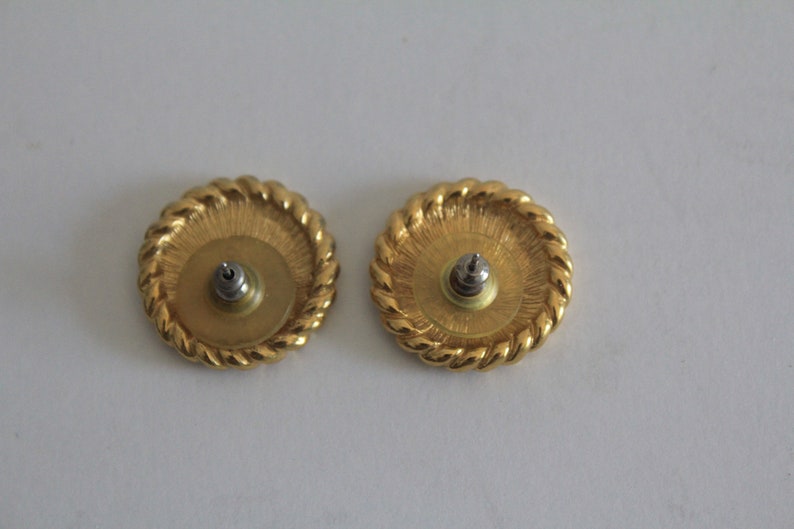 LUX 80/'s Vintage Gold Chain Parisian Coin Stud Earrings