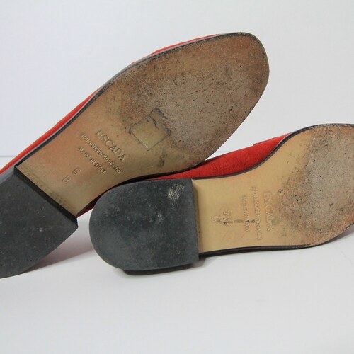 Escada Red Suede Logo 90s Vintage shops Loafer