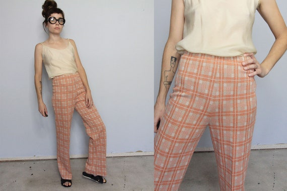 70's Peach Plaid Double Knit High Waist Pants