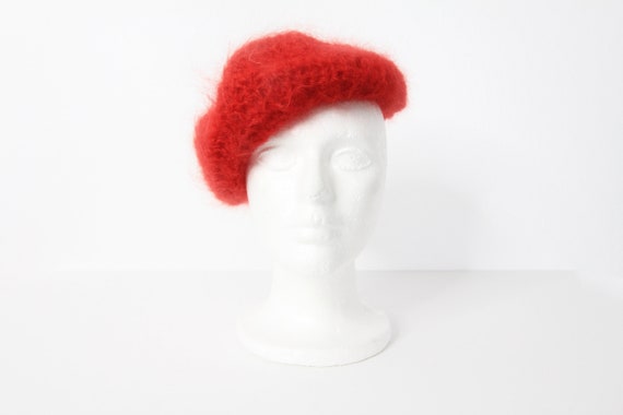 Midcentury Red Mohair Open Knit Beret