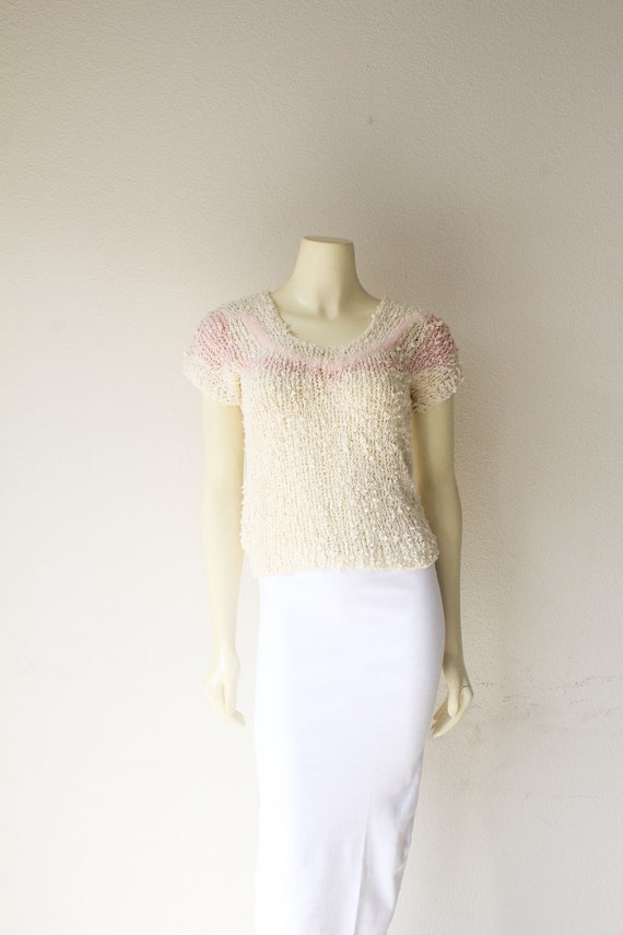 Gorgeous 80s Vintage Ivory Boucle Knit Pastel Moha