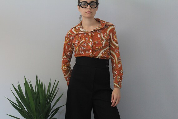 70s Vintage Orange Tone Psychedelic Winged Collar