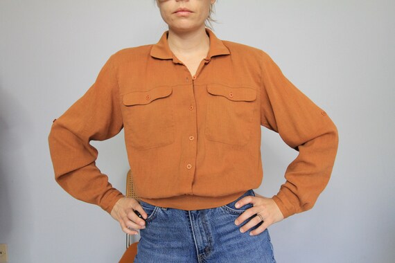 80's Burnt Orange Cotton Gauze Banded Long Sleeve