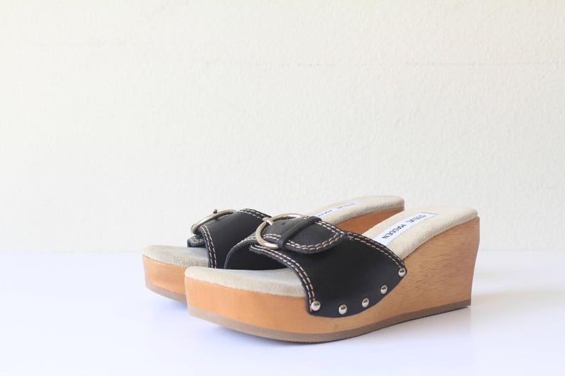 90/'s Deadstock Steve Madden Wooden Wedge Clog Style Mules