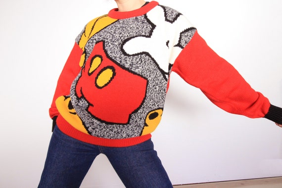 80s Abstract Mickey Mouse Acrylic Knit Pullover Sw