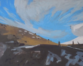 Winter Sky White Ranch - Southwest Landscape Painting on Paper