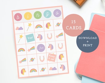 Unicorn Bingo 15 Pack! Instant download / easy to print and cut / fun for any birthday or party!