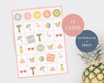 Tropical Flamingo Bingo 15 Pack! Instant download / easy to print and cut / fun for any birthday or party!