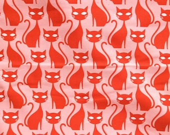 Orange Tabby by Kate Rhees - Babycord - Cloud 9 Fabrics - Organic Cottons - 10 POUND a METRE - Bargain Price - Quick Dispatch - UK Stock