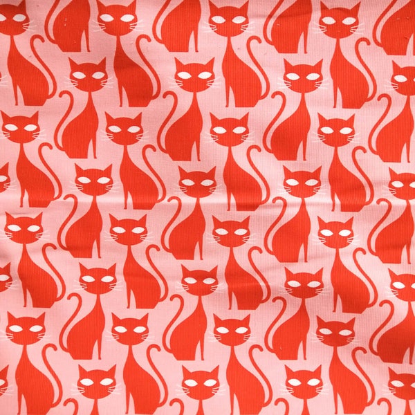 Orange Tabby by Kate Rhees - Babycord - Cloud 9 Fabrics - Organic Cottons - 10 POUND a METRE - Bargain Price - Quick Dispatch - UK Stock