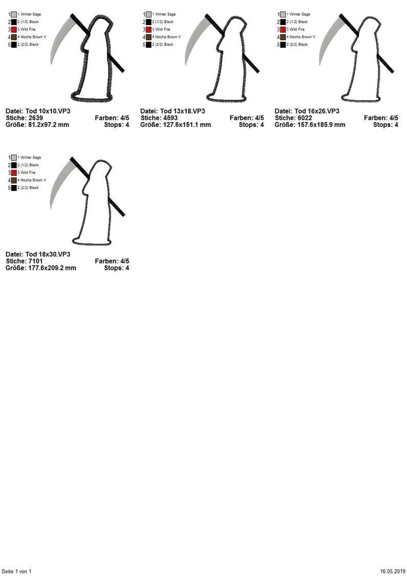 Aplicación de lentejuelas reversibles Grim Reaper - conjunto de archivos de bordado para el marco de 10 x 10 cm a 18 x 30 cm imagen 2