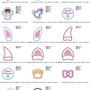 Puede incluir: Colecci&oacute;n de parches bordados con varios dise&ntilde;os. Incluye un ancla, una magdalena, un unicornio, un &aacute;ngel, un pato, orejas de conejo, cuernos, orejas de gato, una corona, un lazo, una zanahoria, una calavera y texto.