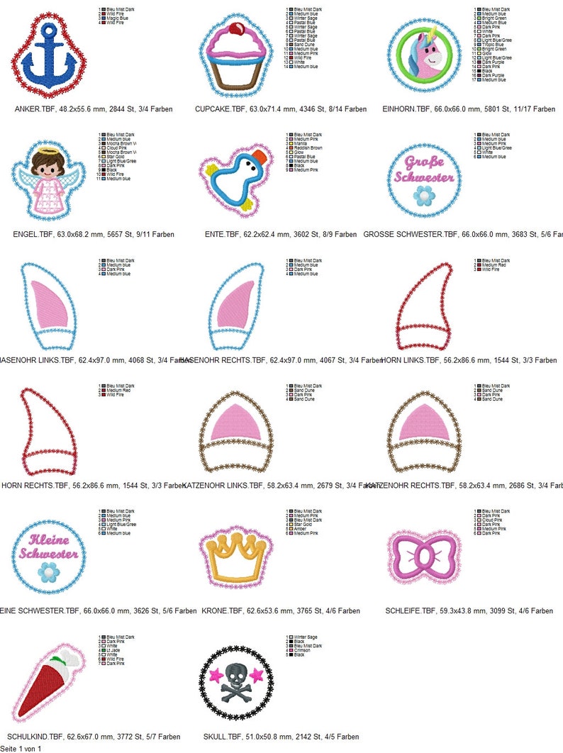 Puede incluir: Colecci&oacute;n de parches bordados con varios dise&ntilde;os. Incluye un ancla, una magdalena, un unicornio, un &aacute;ngel, un pato, orejas de conejo, cuernos, orejas de gato, una corona, un lazo, una zanahoria, una calavera y texto.