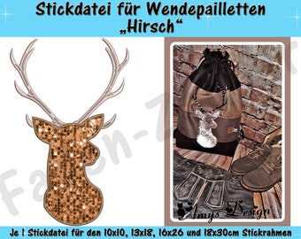 Wendepailletten-Applikation Hirsch - Stickdatei-Set für den 10x10cm bis 18x30cm Rahmen