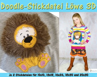 Doodle motif lion 3D - embroidery file set for the 10 x 10 cm to 20 x 30 cm frame