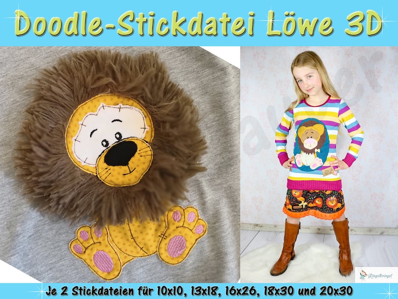 May include: A digital embroidery design of a lion with a brown mane and a yellow body. The design is available in multiple sizes, including 10x10, 13x18, 16x26, 18x30, and 20x30 inches.
