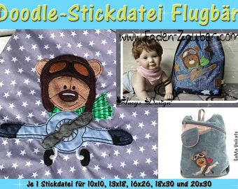 Doodle motif flying bear - embroidery file set for the 10 x 10 cm to 20 x 30 cm frame