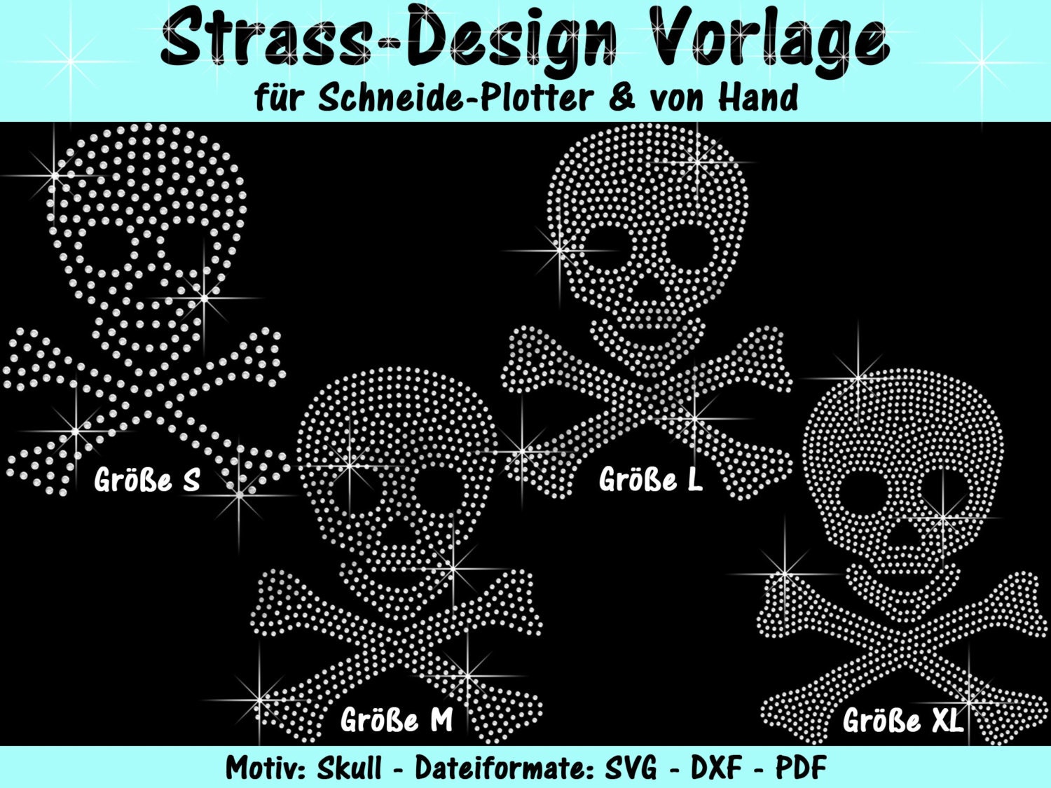 Strass Vorlage Skull Fur Plotter Von Hand Etsy