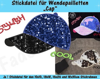 Wendepailletten-Applikation Cap - Stickdatei-Set für den 10x10cm bis 18x30cm Rahmen