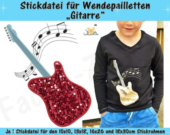 Reversible sequin appliqué guitar - embroidery file set for the 10 x 10 cm to 18 x 30 cm frame
