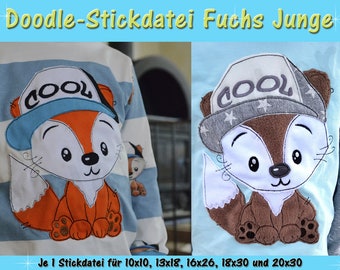 Doodle motif fox boy - embroidery file set for the 10 x 10 cm to 20 x 30 cm frame