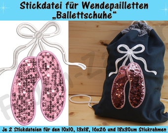 Wendepailletten-Applikation Ballettschuhe - Stickdatei-Set für den 10x10cm bis 18x30cm Rahmen